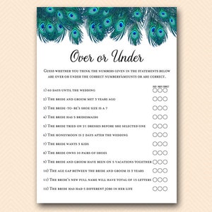 Peacock Bridal Shower Games Package Deal, Download, porn or polish, would they rather, love quote match, movie quote, over or under, BS555 image 5
