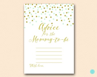 Mint Gold Baby Shower, Advice for mommy to be, advice for new mommy, Baby Shower Game, Baby Shower Activities, Baby Shower Advice TLC488M