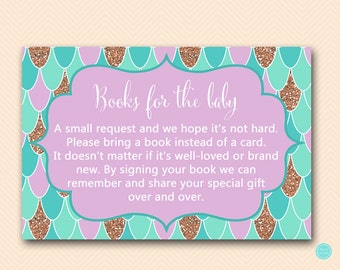 Mermaid Books for the Baby, Books for the Baby Insert, Books for the Baby, Bring a book instead of card , Books for Baby Shower TLC516