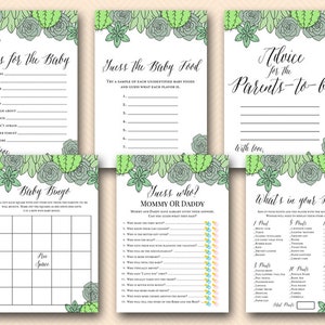 Succulent Baby Shower Spiele Paket, Instant Download, Succulent Advice Karten, Kaktus Baby Shower, Wunschkarte, er sagte, sie sagte TLC597