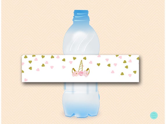 Gold Pink Unicorn Water Bottle Label, Unicorn Water Bottle Wrappers, Unicorn Party Decorations, Unicorn labels TLC556 Il_570xn