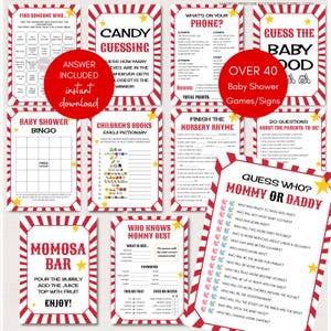Carnival Baby Shower Games Package, Circus Baby Shower, Circus Canival Baby Shower, Baby Shower Games, Printable Games, PDF, TLC145