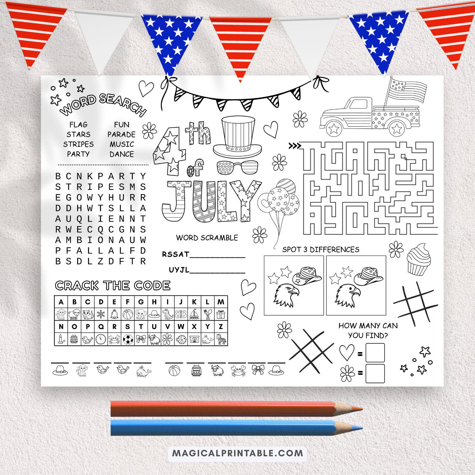 Fourth of July Activity Coloring Page for Kids, Independence Day Game ...