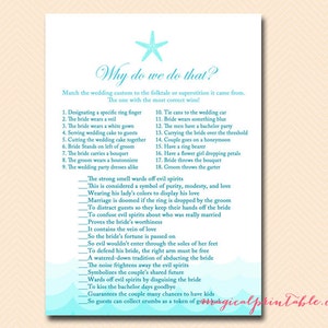 Why do we do that, Wedding Tradition game, Nautical, Sea, Starfish, Beach Theme Bridal Shower Games, Bachelorette Games, Wedding Shower BS28