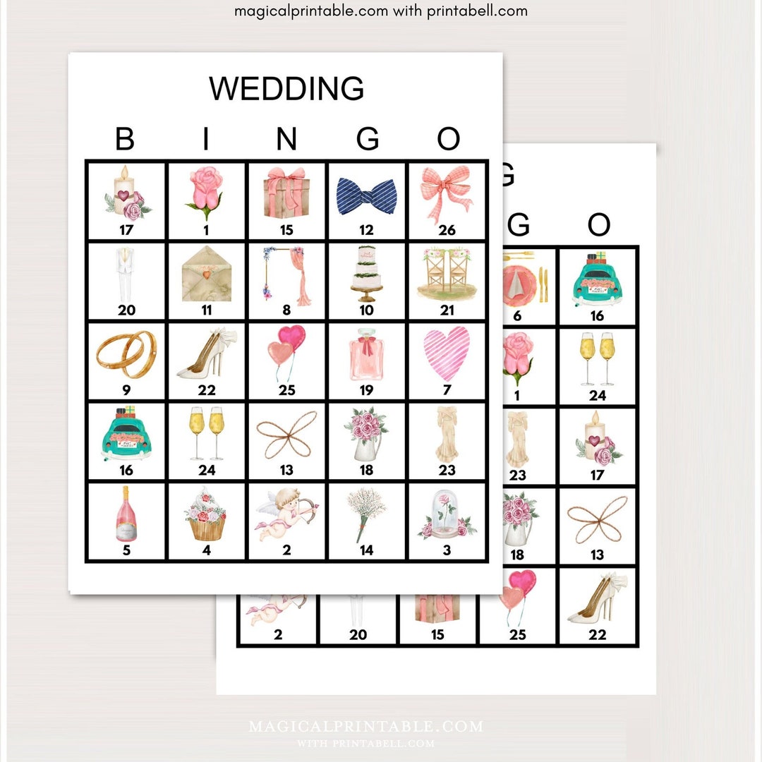 100x Printable Wedding Bingo, Printable Wedding Bingo, Wedding Shower