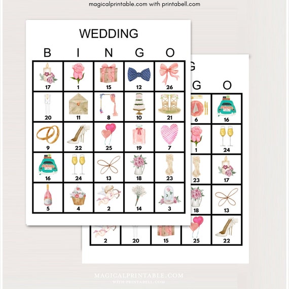 100x Printable Wedding Bingo, Printable Wedding bingo, Wedding Shower Prize game, fun Wedding bingo, Wedding Game, Printable Bingo, bs701 2 Il_570xn