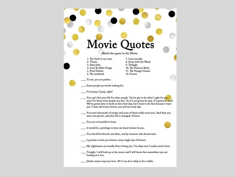 Movie quote game famous love quote quotes from movie | Etsy
