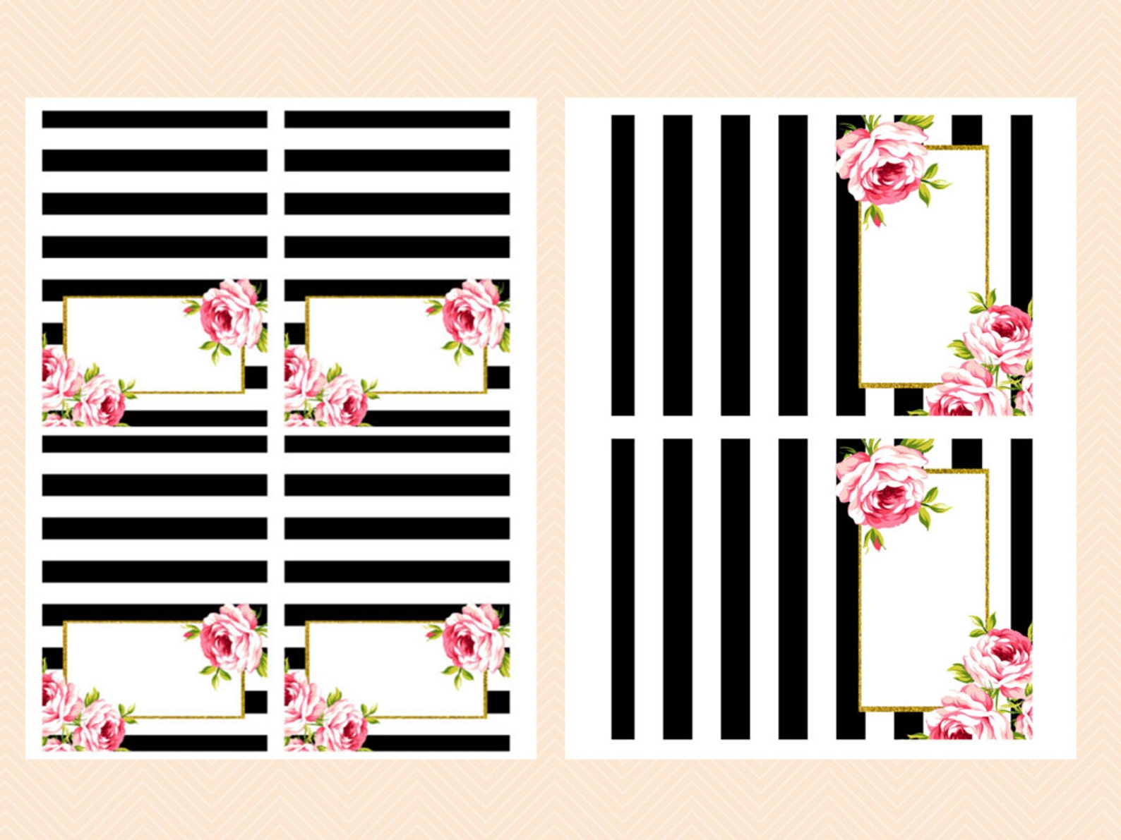 EDITABLE Food Label Cards Black White Floral Bridal Shower Etsy