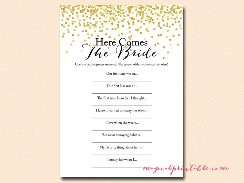 Here Comes the Bride Game Bride Quiz Bridal Shower Game Etsy Canada