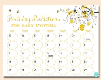 Bee Baby Prediction Calendar, baby prediction calendar, Gender reveal baby due date calendar, guess the due date, due date calendar, TLC185