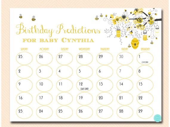 Bee Baby Prediction Calendar Baby Prediction Calendar Gender Reveal 