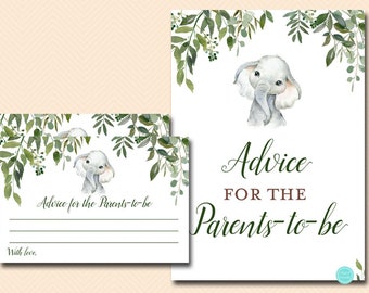 Elephant Advice for Parents, advice for new parents, Greenery elephant baby shower game, safari jungle elephant, Peanut baby shower TLC663