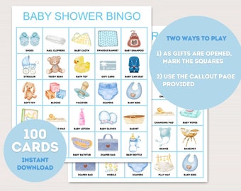 Boy Baby Shower Bingo Cards, Prefilled Baby Bingo Game Cards, Baby Gift Bingo Cards, Baby Shower Bingo Game, Baby Boy Baby Bingo, bs701