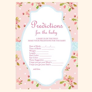 carte de prédictions de bébé, prédictions pour le bébé, prédiction de douche de bébé, rose rose Chic Baby Shower Games Printables, Rose Baby Shower TLC43