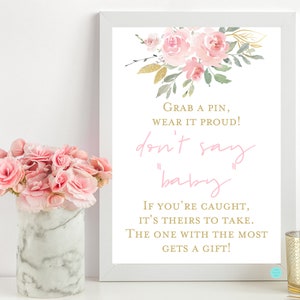 Don&#39;t say Baby, Windel Pin Spiel, Baby Sprenkel, Pink und Gold, Blush und Gold Baby Shower Spiele zum ausdrucken, Baby Shower Aktivitäten, TLC685