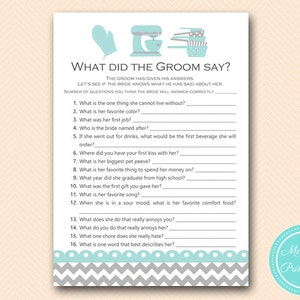 Aqua Kitchen Bridal Shower Games, What did the Groom Say, What did he say about her, Newlywed Game, Bridal Shower Game, Games Download BS76