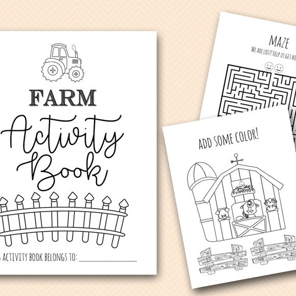 Farm Coloring and Activities book Pages, Instant Download File, Kids Fun Book, Farm Birthday Party Gift, Farm Animals Coloring Book BP669j