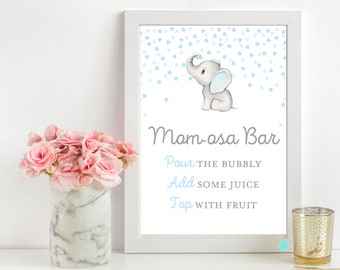 Momosa Bar Sign, Momosa Bar Printable, Boy elephant baby shower, Gray and Blue Elephant Baby Shower Game, TLC689