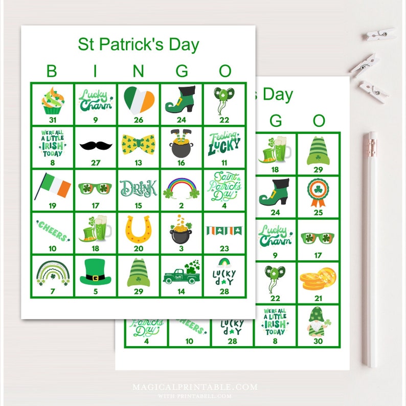 100x St Patrick's Day Bingokort, Utskrivbara St Patrick bingo, St Patrick's Day-spel, bingospel för St Patrick's Day-fest, bs701 bild 1