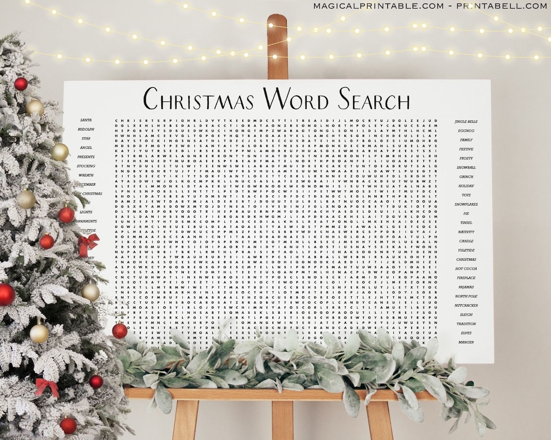Large Christmas Word Search, Christmas Game, Printable Xmas Word Search