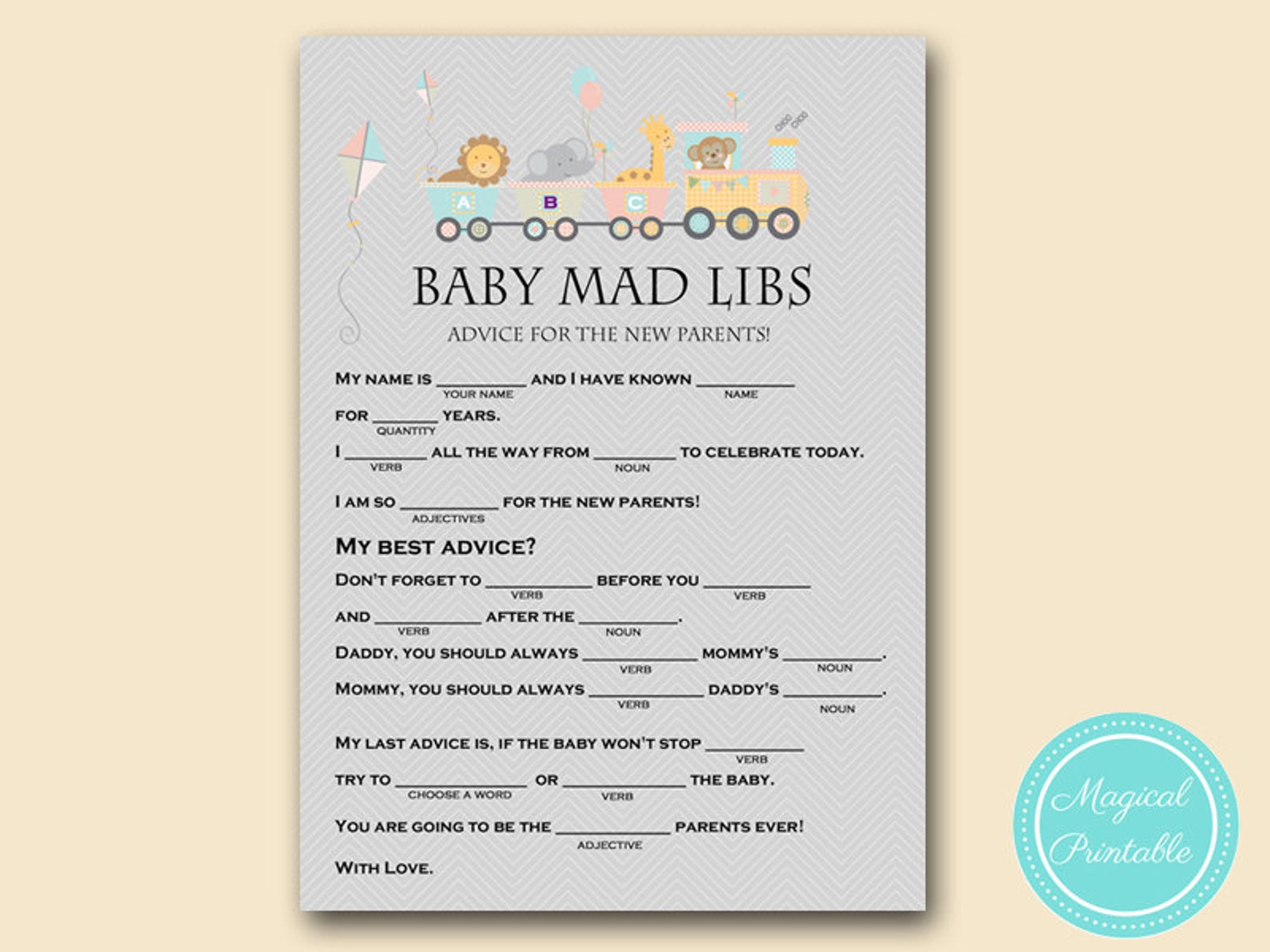 Baby Advice Baby Mad Lib Advice Cards Jungle Baby Shower Etsy