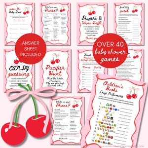 Cherry on Top ベビーシャワーゲームバンドル、チェリーベビーシャワー、PDFダウンロード、スイートなチェリーベビーシャワー、コケットボウベビーシャワー、TLC814