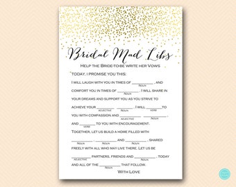 Gold Bridal Shower Games, Wedding Vow Mad Libs, Bridal Shower Mad Libs, Help Bride write her Vows, Bridal Shower Mad Lib, BS472B dd