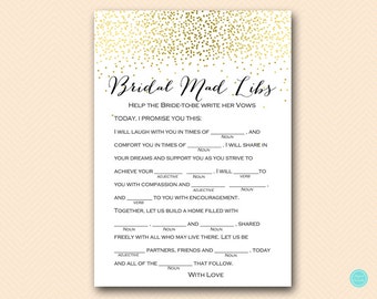 Gold Bridal Shower Games, Wedding Vow Mad Libs, Bridal Shower Mad Libs, Help Bride write her Vows, Bridal Shower Mad Lib, BS472B dd