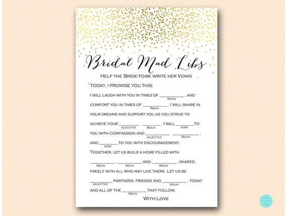 Gold Bridal Shower Games Wedding Vow Mad Libs Bridal Shower Etsy