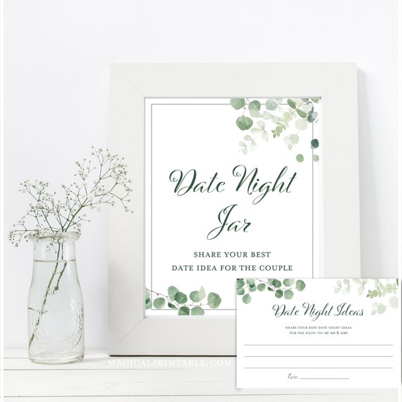 Greenery Bridal Shower date night idea card, Eucalyptus Bridal Shower Game, Greenery Wedding Shower, Eucalyptus Sign, BS699 TLC699 Il_570xn