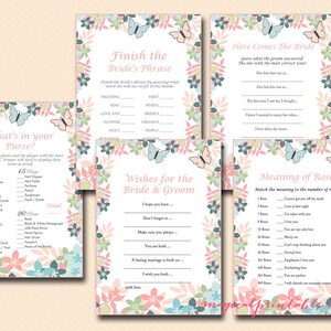 Floral, Butterfly Bridal Shower Game Printables, Romantic, Wedding Shower Games, Printable Games, printable bridal shower games BS105