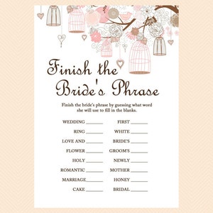 Finish the Bride's Phrase, Finish the Phrase, Sentence, Love Birds ...