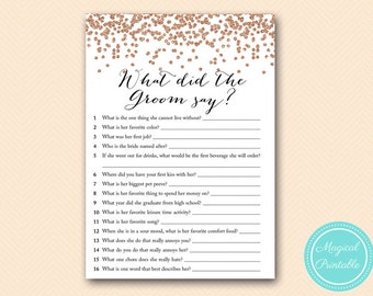 Rose Gold What did the Groom Say, What did he say about her, Newlywed Game, Rose Gold Bridal Shower, Bachelorette, Wedding Shower BS155