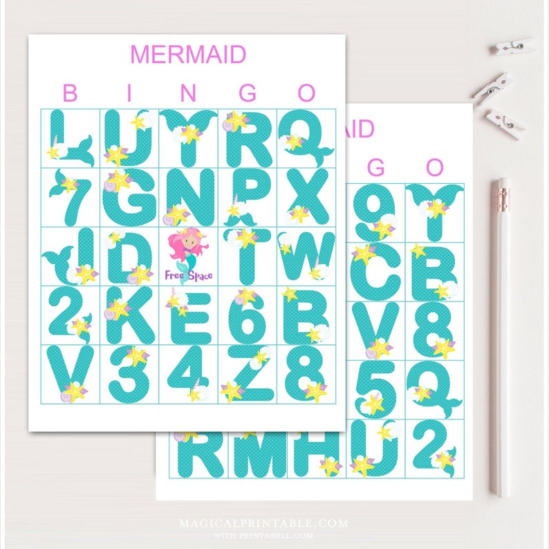 100-mermaid-bingo-cards-printable-mermaid-birthday-bingo-etsy