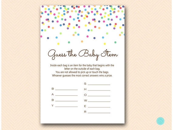 Guess the baby item game Whats in the bag Baby Scrabble Game Printable Baby Shower Games Baby Shower Game Printable tlc108
