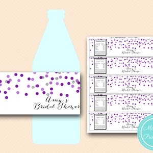 Lila Silber Braut Dusche Flasche Etiketten, Hochzeit Wasserflasche Etiketten, benutzerdefinierte Label, Baby-Dusche-Etiketten, lila Hochzeit bs426 TLC426 SN426