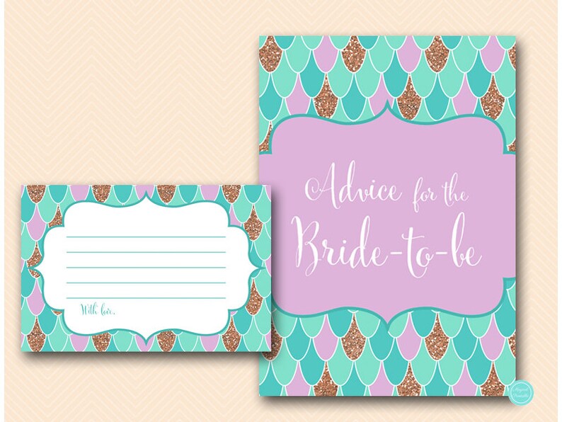 Mermaid Bridal Shower Games, Advice for the Bride to be Card, Advice for the Bride, Bridal Shower Activities, Bridal Shower Printable BS516 image 1