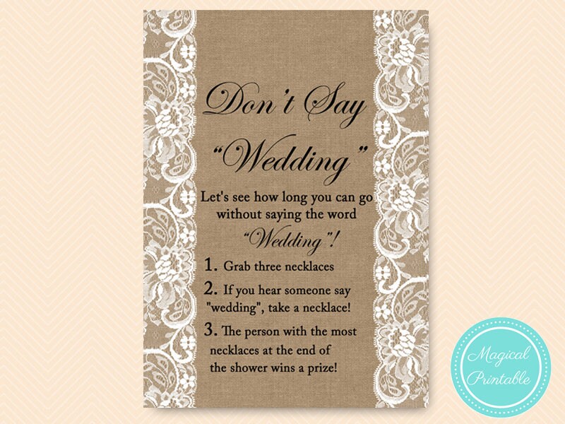 Lace and Burlap Dont Say Wedding Game Take a Necklace Game - Etsy
