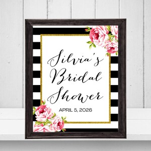 Editable Chic Welcome Sign, Gold, Black Stripes, Welcome Sign, Chic Bridal Shower Sign, bridal shower sign, baby shower sign,BS10 SN26 canva