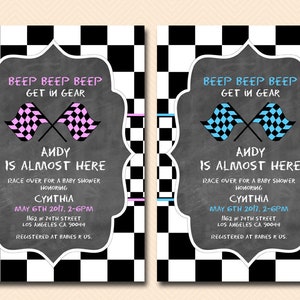 Pink or Blue Racing Baby Shower Invitation, Racing Car Invitation, Racing Invitation, Beep Beep Baby Shower Invitation TLC113p BS525 BP113