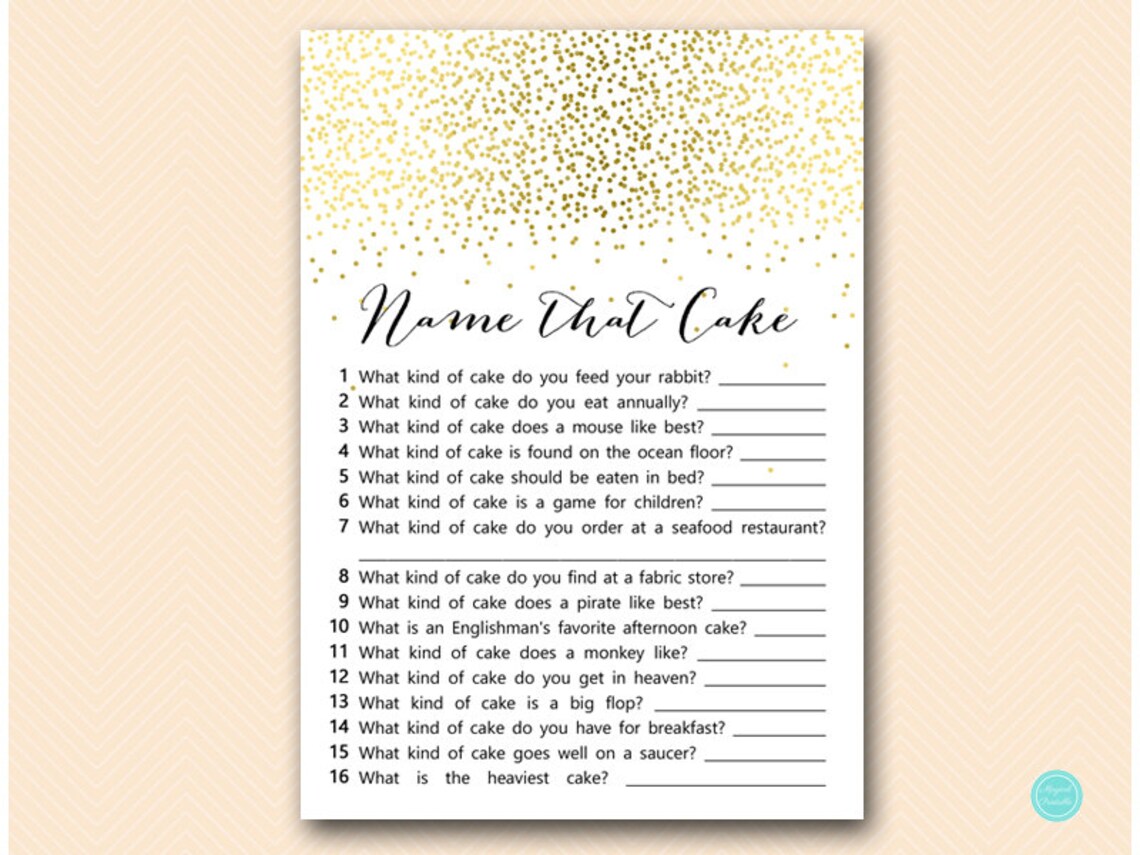 Gold Bridal Shower Games Name That Cake Name That Wedding Etsy