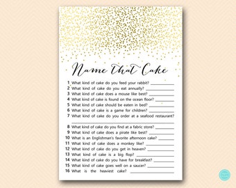 Gold Bridal Shower Games, Name that Cake, Name that wedding cake, Bridal Shower Cake Game, Bridal Shower Game,  BS472B dd