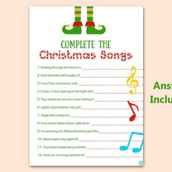 Christmas Song Game, Finish The Christmas Song, Christmas Family Game, Christmas Party Games, Holiday Party Printable, Download TLC659