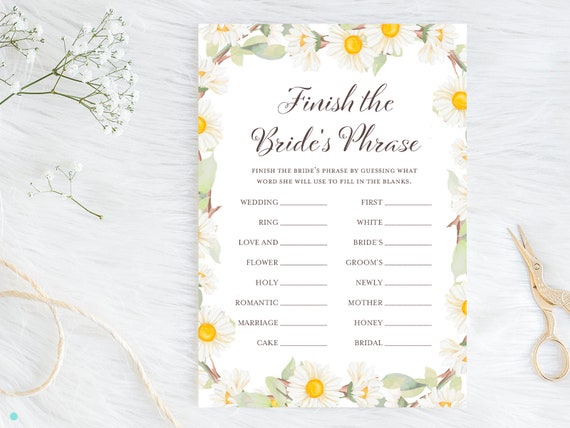 Finish the bride's phrase, finish the phrase game, Daisy bridal shower, Daisy theme, Spring bridal shower game, daisy wedding shower, BS691 Il_570xn