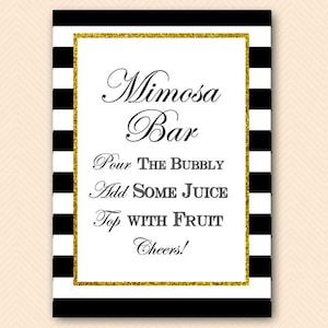 Mimosa Bar Sign, Bubbly Bar Sign, Mimosa Sign, Instruction Sign, signage, Black and White Stripes, Chic, BS61 BS442 TLC442
