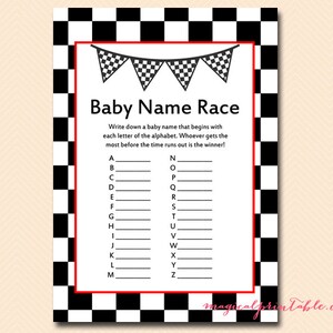 Baby Name Race Game, Alphabet baby name game, Instant Download, Racing Baby Shower Games, Car Baby Shower Games, TLC113