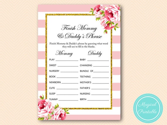 finish mommy's phrase, finish mama's phrase, finish mom and dad's phrase game, Pink parisian baby shower game Printables, download TLC50 Il_570xn
