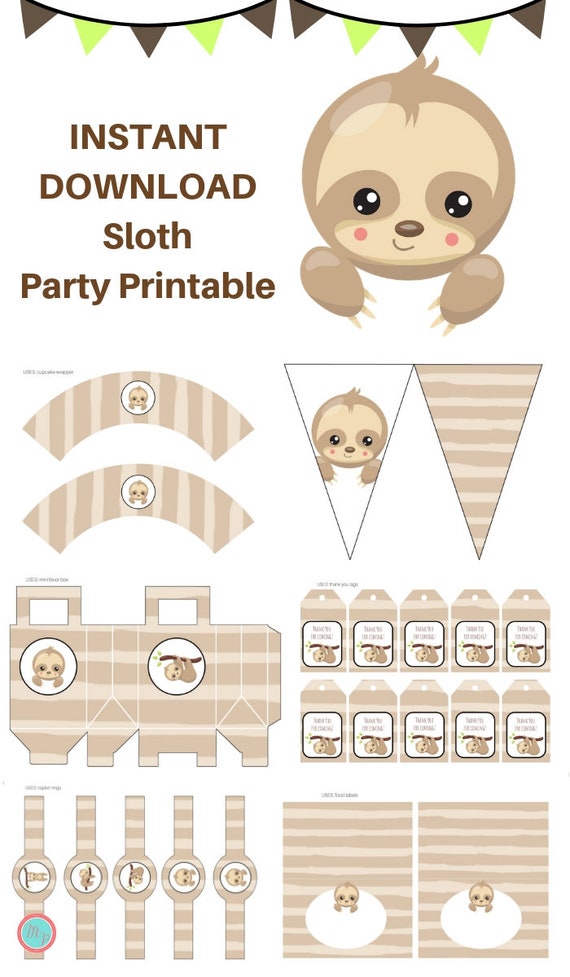 Sloth Party Printable, Sloth Birthday, Sloth Baby Shower, NOT