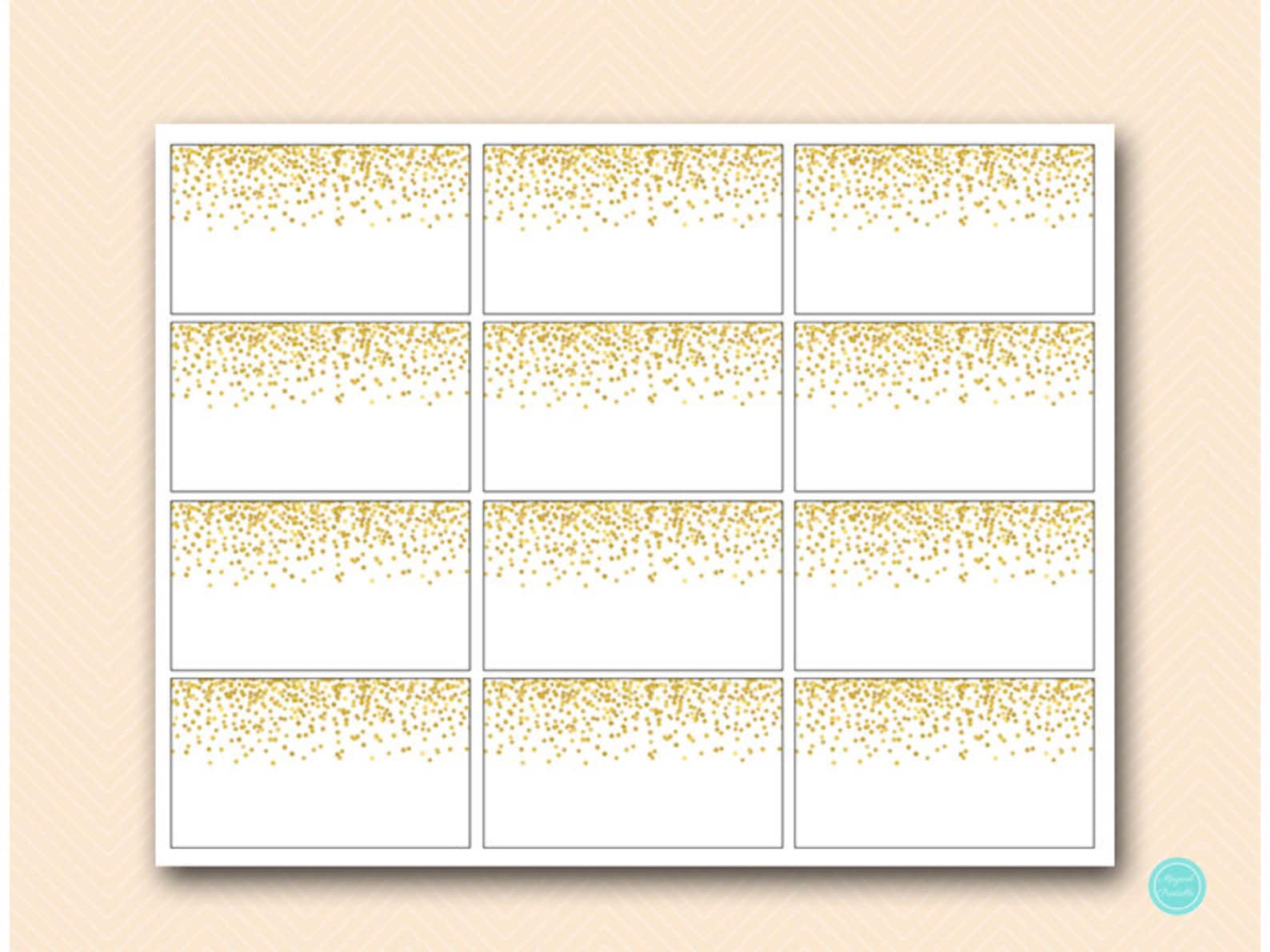 Instant Download Tent Stlye Labels, Name Cards, Printable Gold Confetti ...