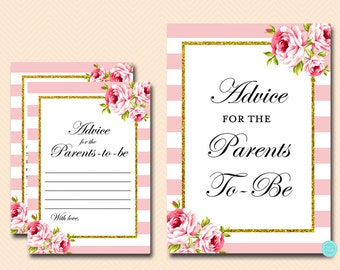 Pink and Gold Advice for the parents to be, advice for new parents, advice cards, Pink chic baby shower Printables, Instant download TLC50